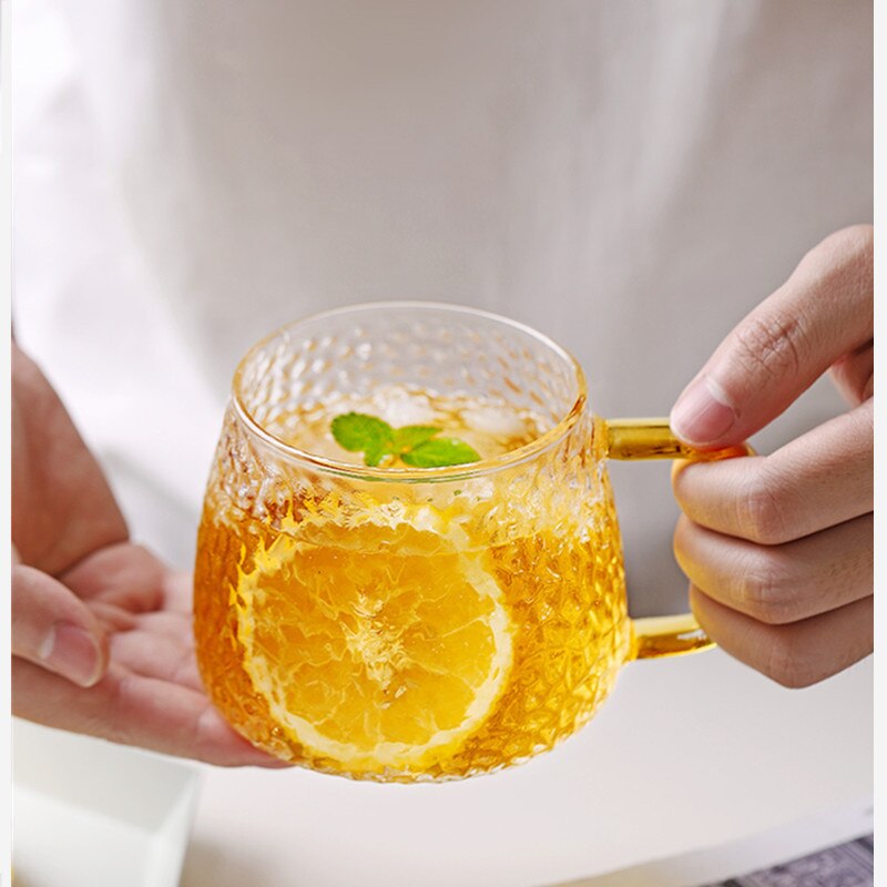 Hamer Patroon Cup Met Handvat Glas Single Layer Cup Met Handvat Transparante Ins Wind Thee Kopje Water Cup Thuis Eenvoudige cup