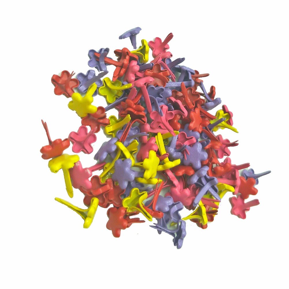 100Pcs 7mm Mixed Color Flower Scrapbook Plum Flower Metal Brads For Kids Diy Photo Album Handmade Paper Embellishments