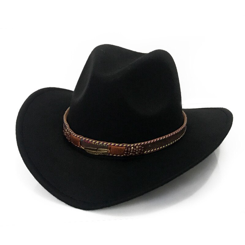 Europeos de ala ancha vaquero sombrero Panamá sombrero de fieltro tipo Jazz sombreros con hebilla de cuero liso de lana sombrero para hombres y mujeres