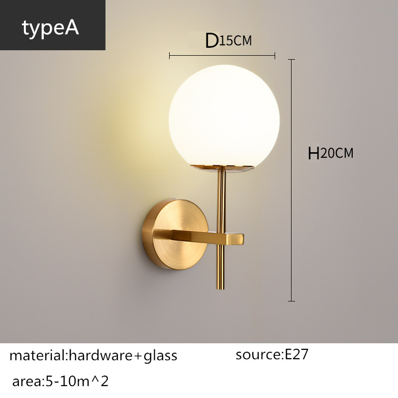 Nordisk enkel interiør rund glas gylden væglampe jernbelagt enkelt hoved stue soveværelse sengelampe væglampe væglamper: Varm hvid  (2700-3500k) / Hvid