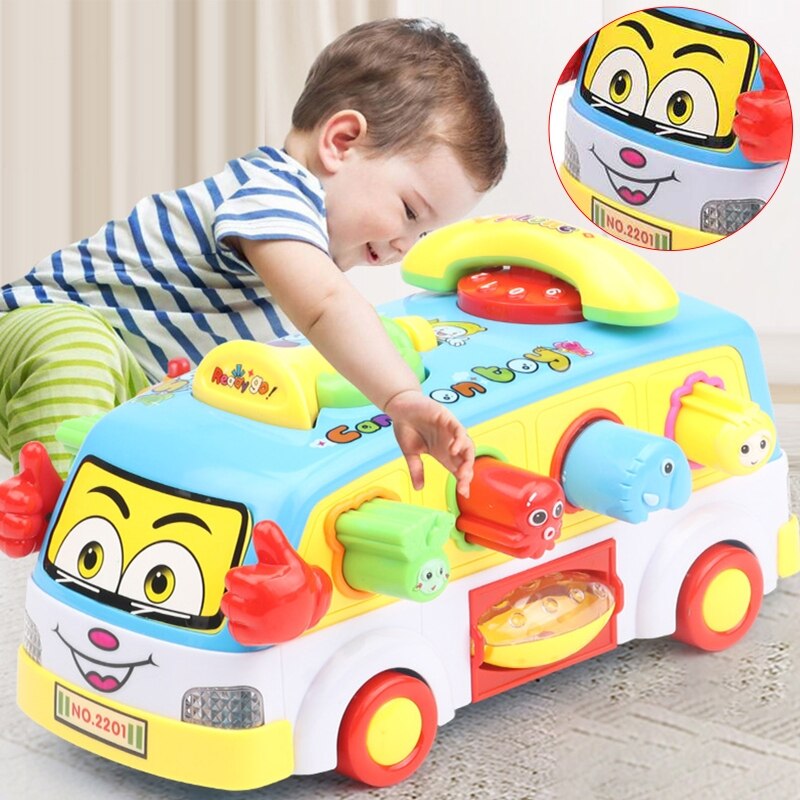Babylegetøj sjov bus bump and go bil spille musiklys, tidlig uddannelse til 2 - 3 -årige piger drenge småbørn