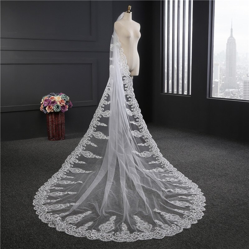 Voile de mariage 3.5 mètres de longueur 1.8 M largeur Image réelle cristaux strass dentelle BlingBling cathédrale voiles de mariée avec peigne