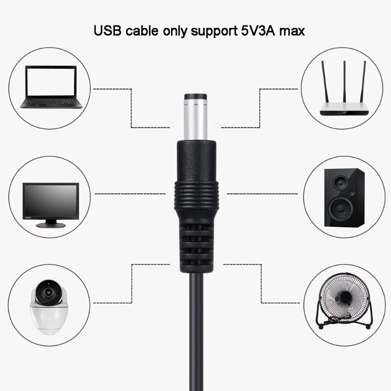 8in1 5V Usb Naar Dc 5.5X2.1Mm 3.5Mm 4.0Mm 4.8Mm 6.4Mm 5.5X2.5Mm 6.3Mm Plug Oplaadsnoer Voor Fan Speaker Router Led Lamp