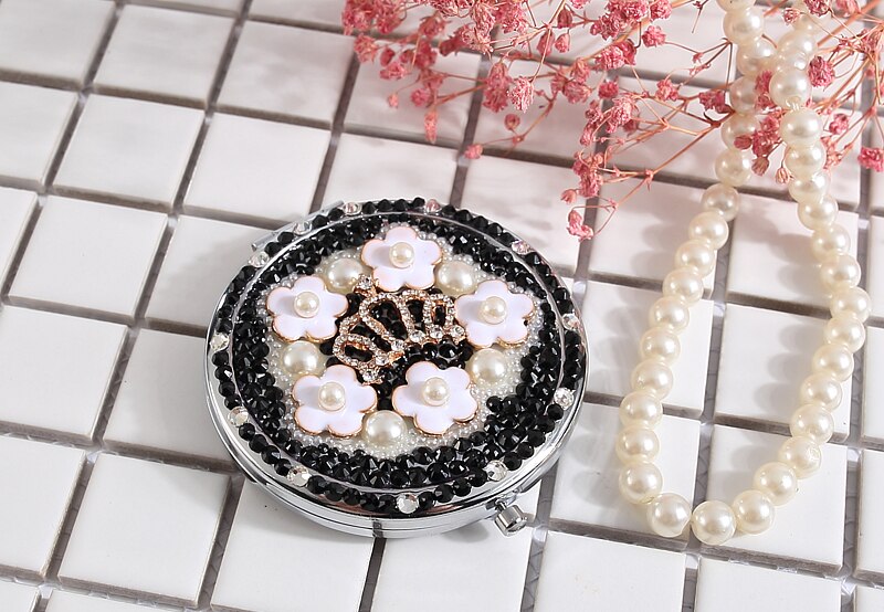 Engrave words free,bling rhinestone Mini Beauty pocket makeup compact mirror makeup,crown flower,wedding party bridesmaid