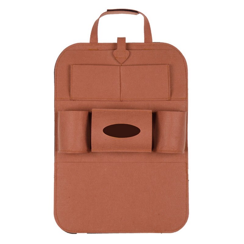 Organizador Universal para almacenaje para asiento trasero de coche, bolsa de almacenamiento de fieltro elástico para maletero, organizador con 6 bolsillos, accesorios para coche colgantes, 1 ud.: Brown