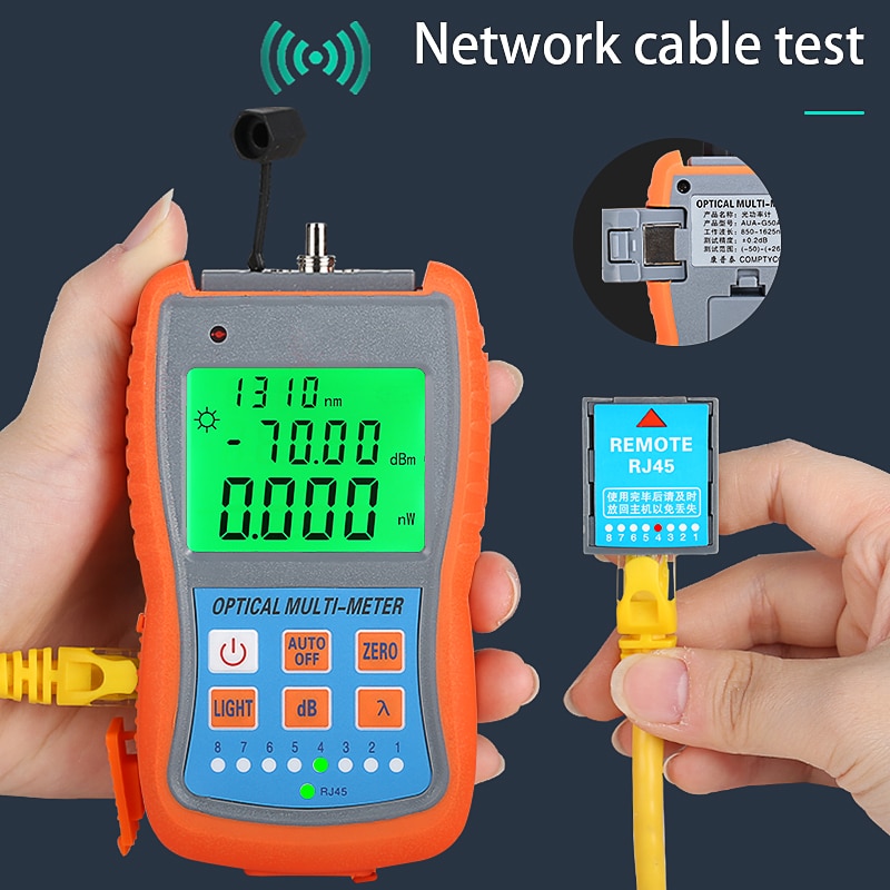 FTTH Mini Optical Power Meter AUA-G70A/50A OPM Fiber Optical Cable Tester -70dBm~+10dBm SC/FC/ST Universal Interface Connector