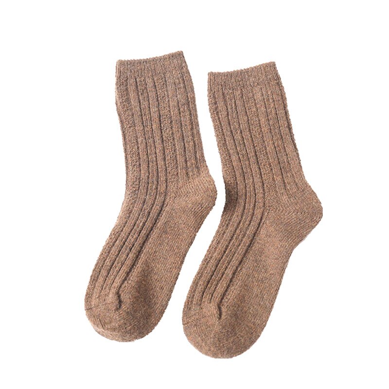 Damessokken herfst winter dikke wollen sokken ademend deodorant warm effen kleur casual dames katoenen sokken 2369: Khaki