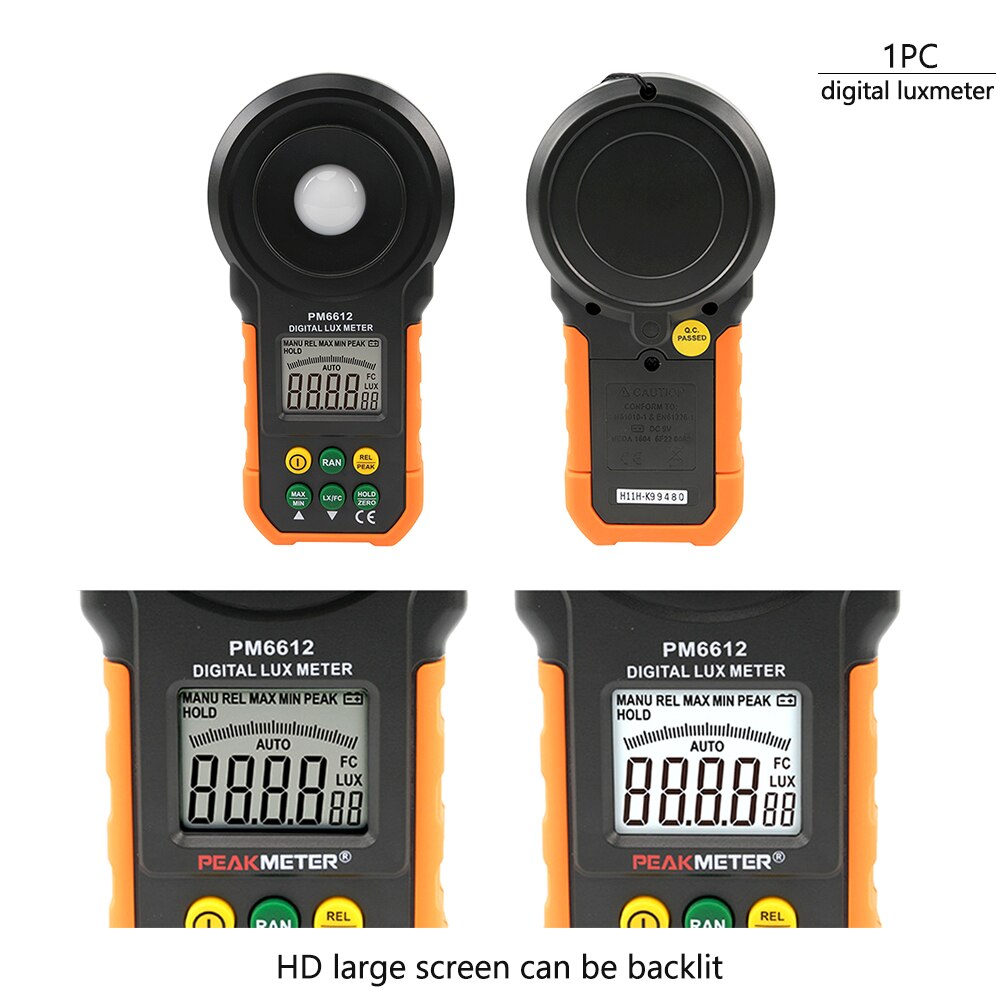 Lys tester belysning meter digital luxmeter høj præcision lcd-skærm  pm6612 bærbare 200000 lux niveauer håndholdt måling