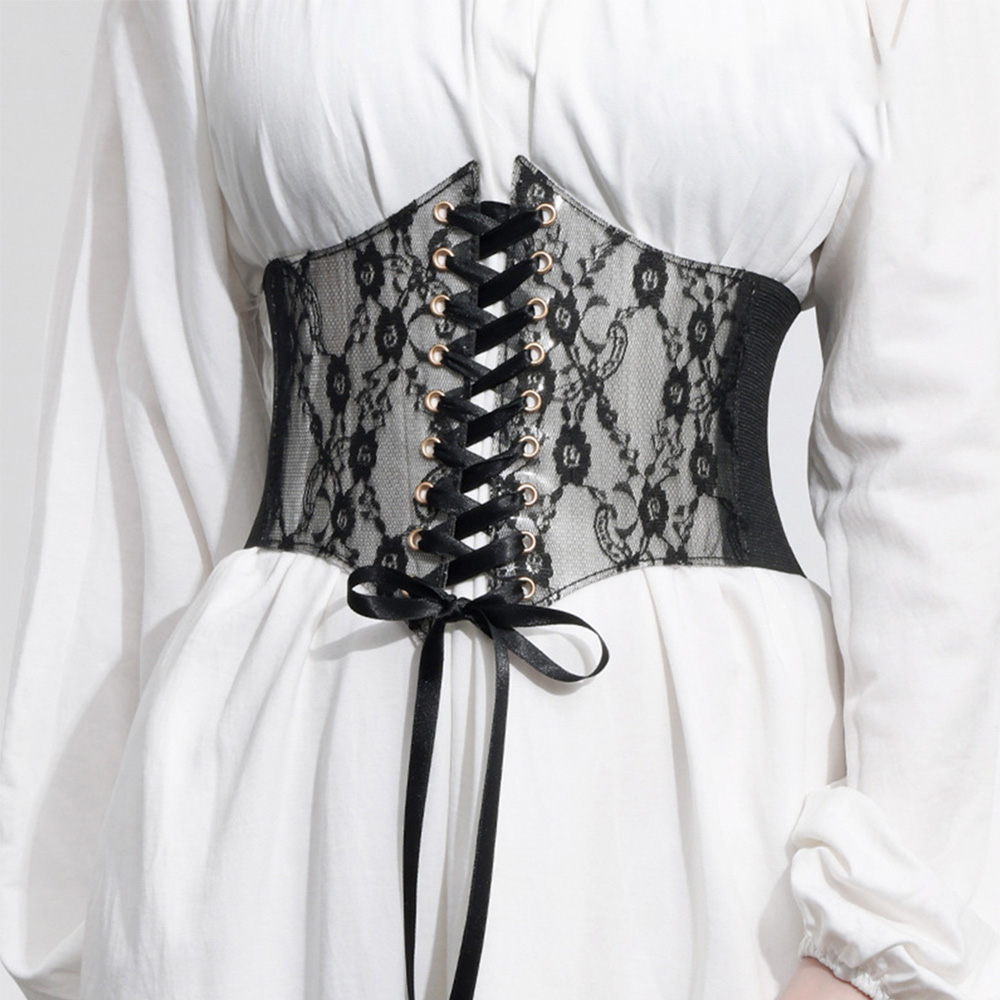 Corsé de cintura a la para mujer, cinturón transparente de encaje ancho femenino con lazo tejido, adelgazante banda Retro, cinturones para el cuerpo, faja para vestido