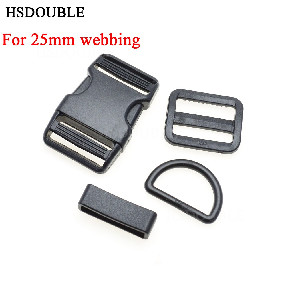1 set 10mm 15mm 20mm 25mm 30mm 38mm Plastic Slider Adjustable D Rings Belt Loop Curved Side Release Buckles For Paracord