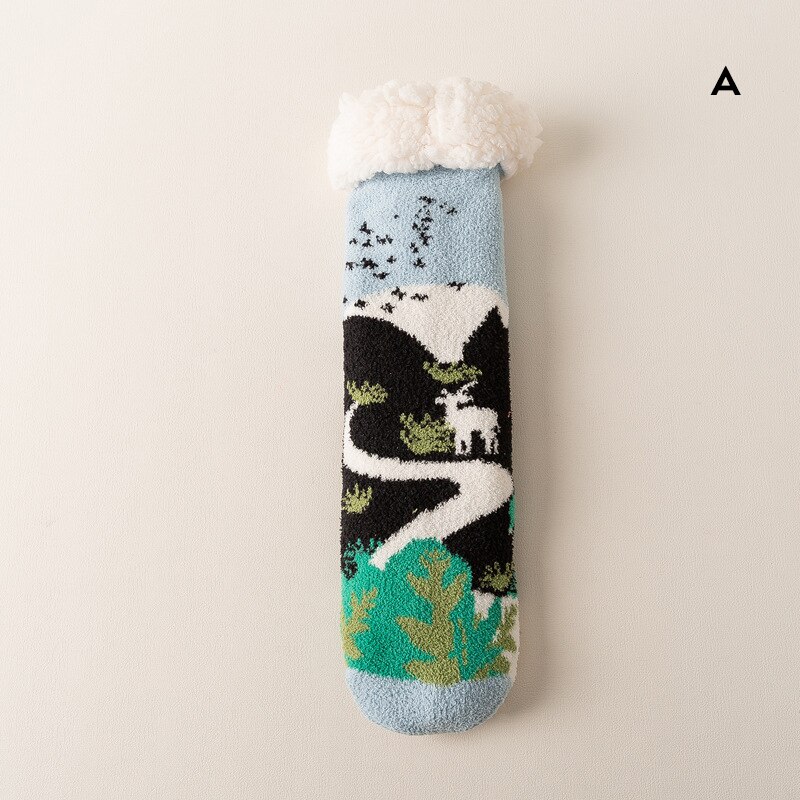 Meias quentes bonitos do inverno feminino com anti deslizamento inferior fuzzy floor socks colorido m09: A