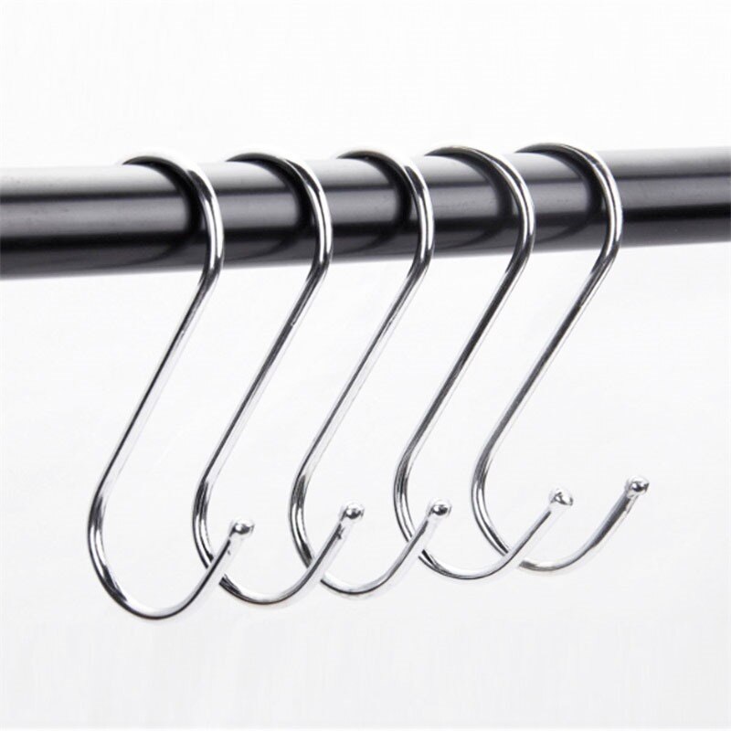10pcs Stainless Steel S-Shape Hooks Kitchen Bedroom Black Silver Railing S Hanger Hook Clasp Holder Hooks Hanging Storage Tools
