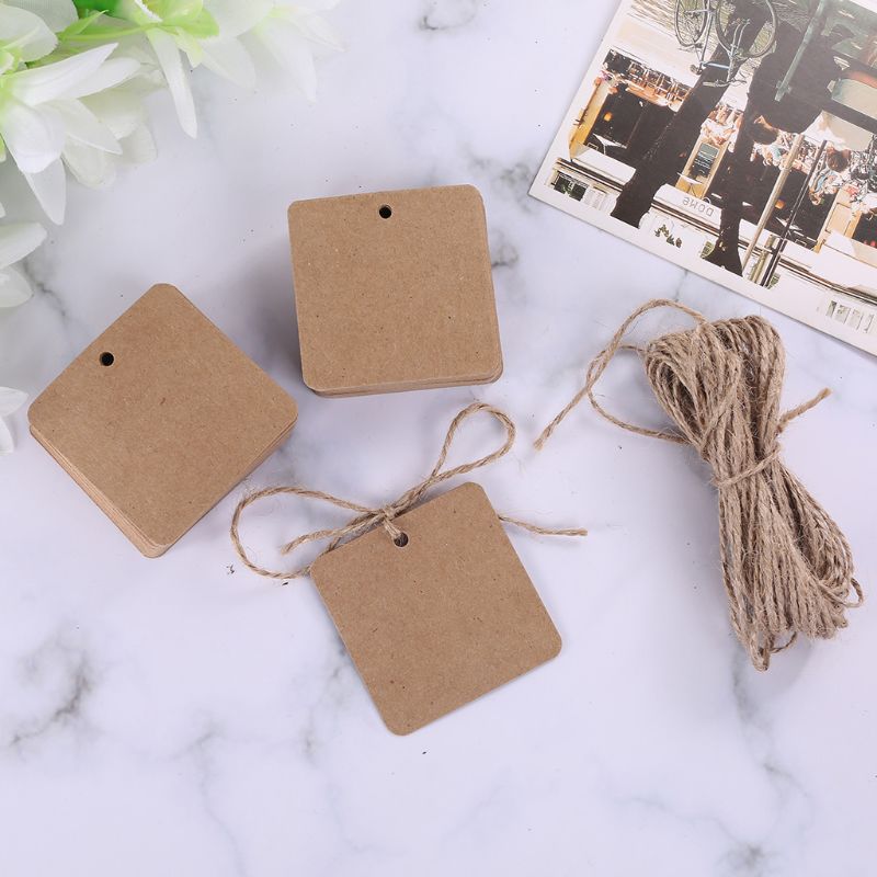 100 Stuks Lege Vierkante Kraft Papier Hang Tags Wedding Label Prijs Kaart Ambachten