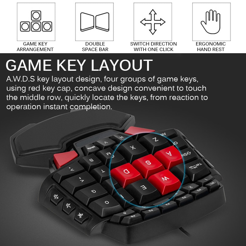 USB single hand keyboard Gaming keyboard wired keyboard double space left and right hand For Windows XP/vista/7/8/10 Mac OS X