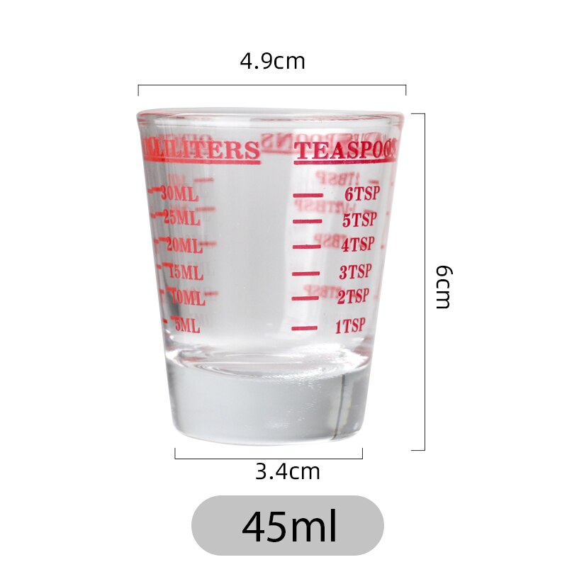 45/60 ml glas målebæger espresso shotglas flydende glas ounce kop med vægt køkkenmål værktøj forsyninger: Rød 45ml