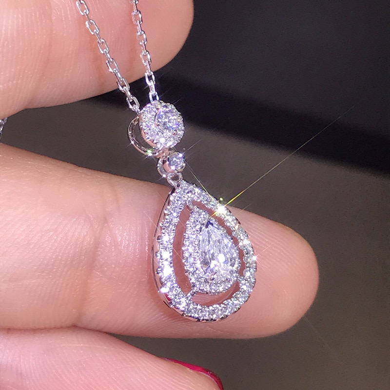 Water Pendant Real Silver Color bijou AAAAA cz Statement Wedding Pendants with necklace for women Bridal Jewelry