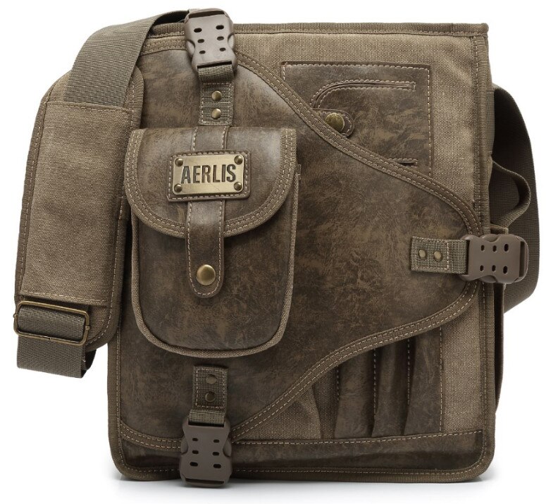 AERLIS Man Messenger Shoulder Bag Canvas Business Casual Zipper Handbag Male Satchel Cross Body Bags Men A4506: Khaki
