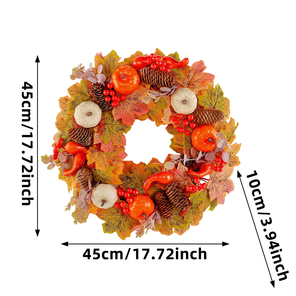 Yannew Fall Wreaths for Front Door Outside Autumn Pinecone Pumpkin Wreath with Maple Leaves Home Patio Thanksgiving Decoration: Deep Sapphire