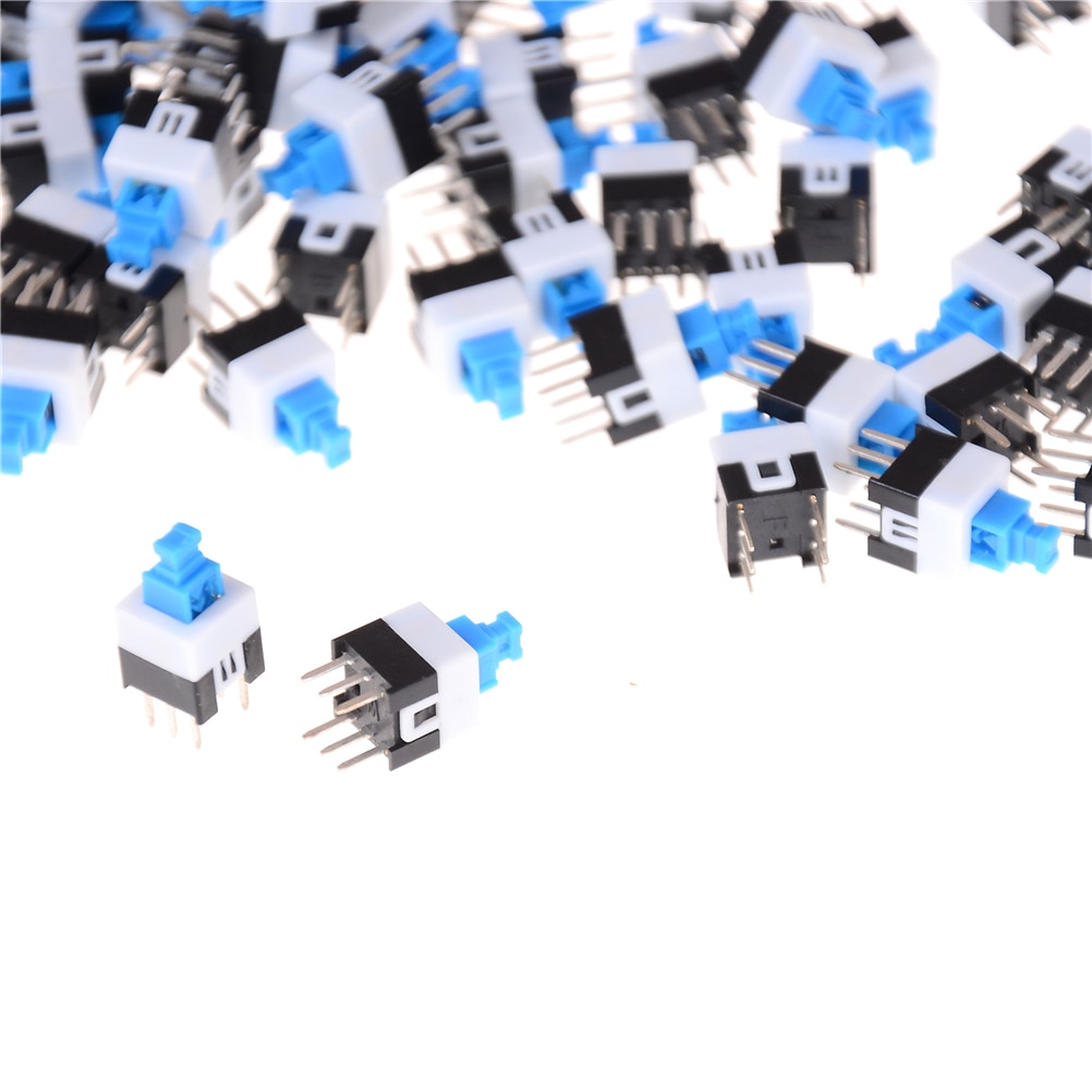 50PCS 6Pin Push Tactile Power Micro Switch Self Lock On/Off Button Latching Switch Electronic 7X7mm 7*7mm