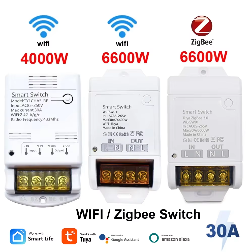 ZIGBEE/WiFi inteligentny przełącznik 30A 6600W/4000W moduł przekaźnika Tuya AC DC 7-32V 85-250V timer automatyka domowa Alexa DIY aplikacja Smartlife