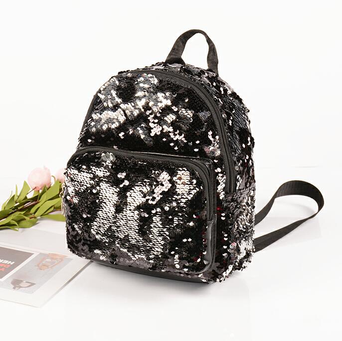 Mode Meisje Pailletten School Rugzak WomenTravel Rugzakken Kids Rugzak Kinderen Sequin Bag mochila feminina: Zwart