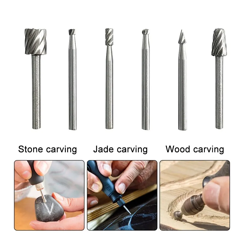 Juego de herramientas eléctricas de pulido y recorte de carpintero, cabezal de molienda de Lima rotativa pequeña de acero de alta velocidad para carpintería, 6 uds.