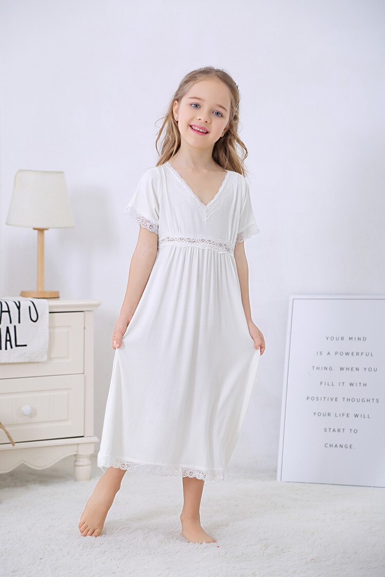 Children Cotton Nightgowns Soft Nightdress Solid C... – Grandado
