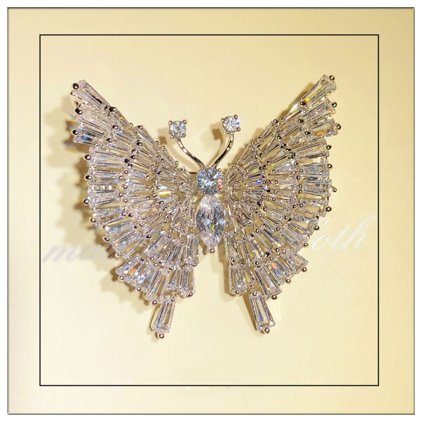 925 Brooches For Women Butterfly Crystal Cubic Zirconia High-end Exquisite Big Brooch Corsage Overcoat Pin Fine Jewelry