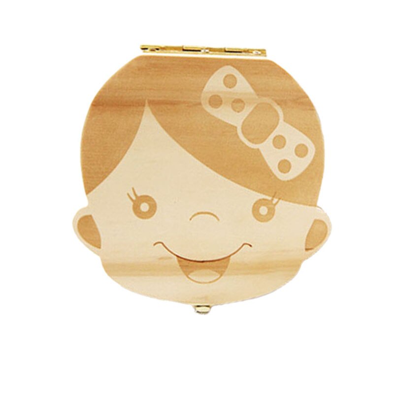 Baby Tand Doos Spaans/Engels/Nederlands/Russisch/Frans/Italiaans Houten Melk Tanden Organizer Opslag Jongens meisjes Baby Souvenirs: Dutch-Girl