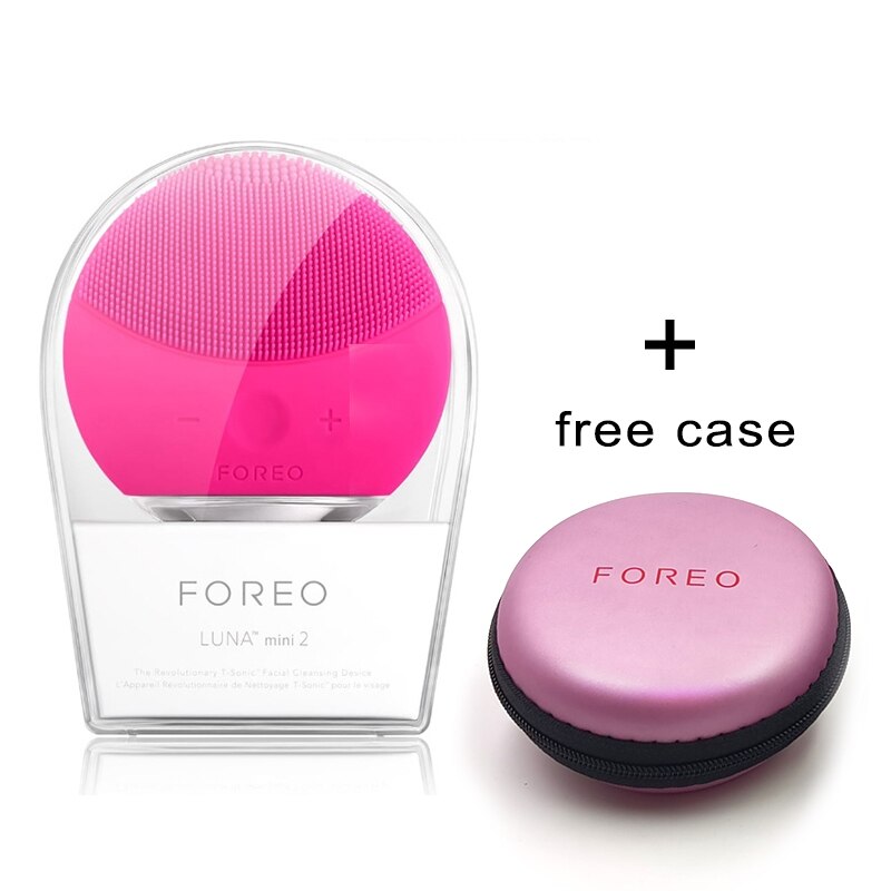 Foreo Mini 2 Limpieza Facial Cleansing Brush FOREO Cleaner With Portable Box,USB Charging,Top , accept: Red With pink box
