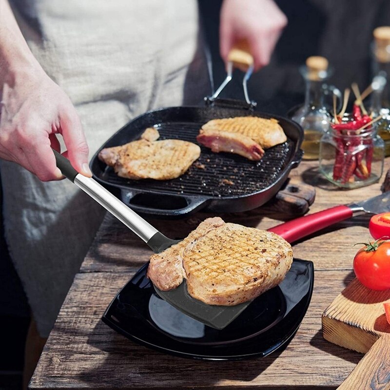 Silicone Nonstick Spatulas, High Heat Resistant to 480°F, Stainless Steel Handle Food Grade Slotted Turner