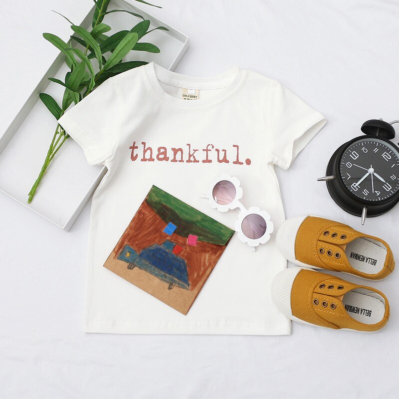 Kids T-shirts for Girls Thankful Letter Printed Tops Toddler Children's Clothing Baby Girls Clothes Baby Boys Tops