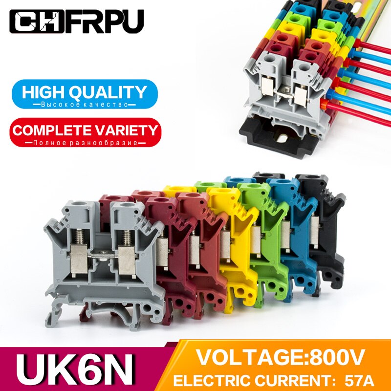 10Pcs Din Rail Terminal Block UK-6N Connductor Universal Class Screw Wire Connector Strips Disassemble assembly