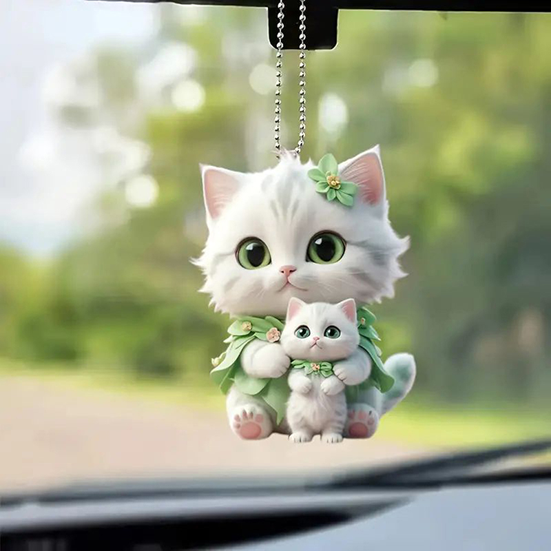 Décoration de rétroviseur de voiture, pendentif de voiture, équation de chat, décor d'intérieur de voiture, artisanat fait à la main, ornement de sac à dos, JO, acrylique