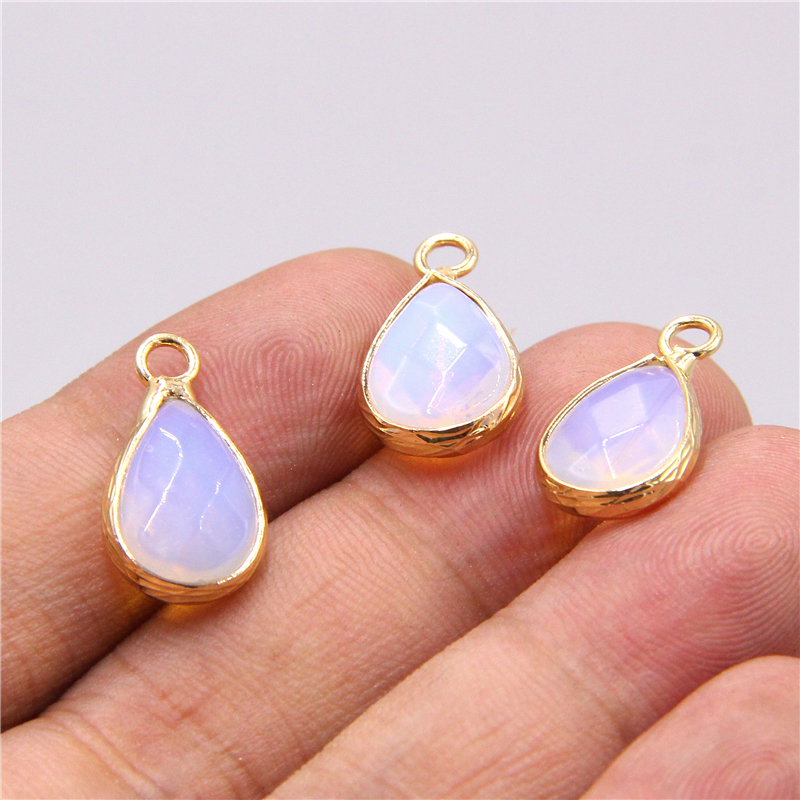 3pcs Singolo Foro allentati goccia Dell'acqua di fascino del pendente Labradorite Naturale di cristallo pietre occhio di tigre pietra Pendenti Con Gemme E Perle per monili che fanno: 5 Opal gold