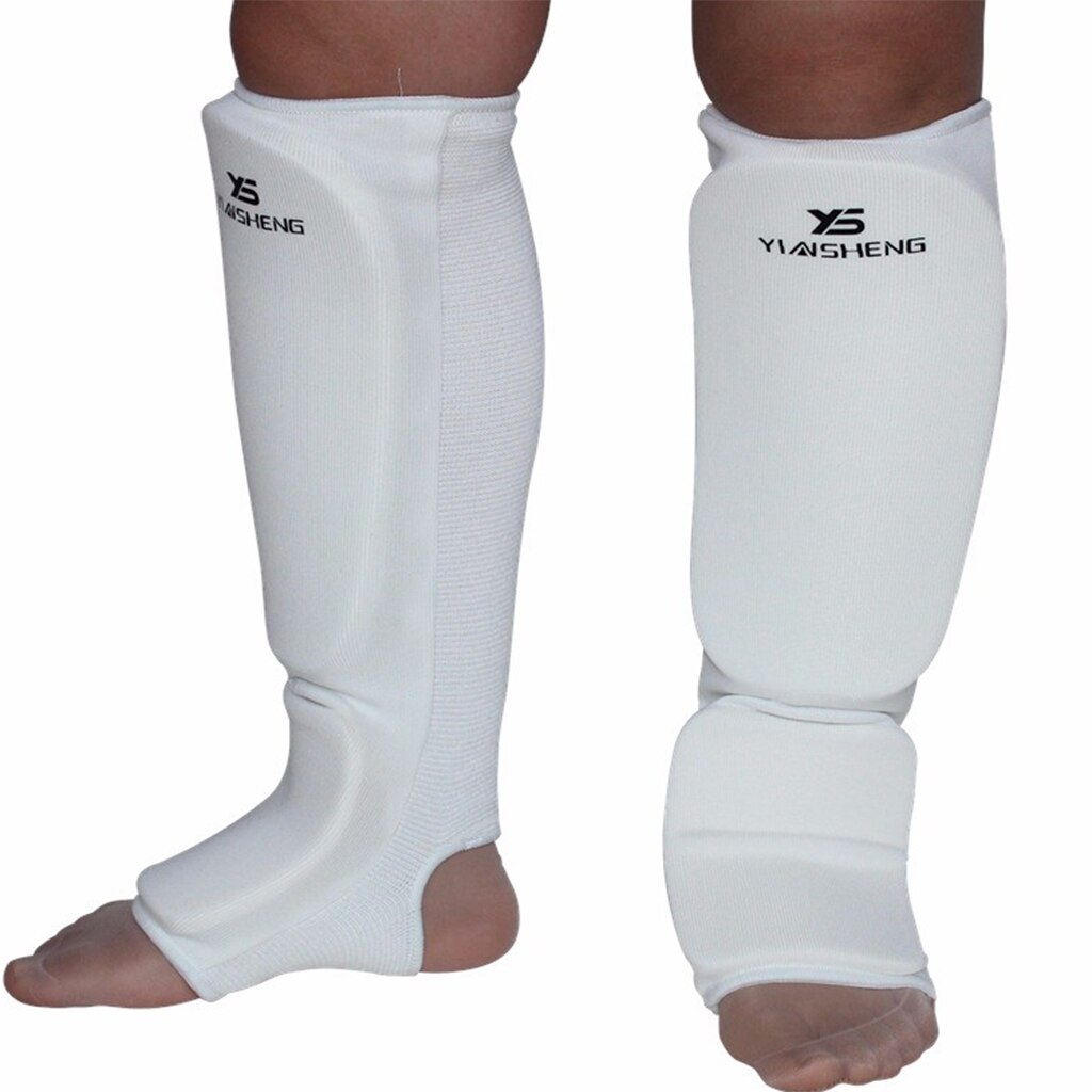 Taekwondo Karate Kickboxing Shin Collo Del Piede Protezione Della Gamba di Protezione Del Piede Del Panno Pad: White / L