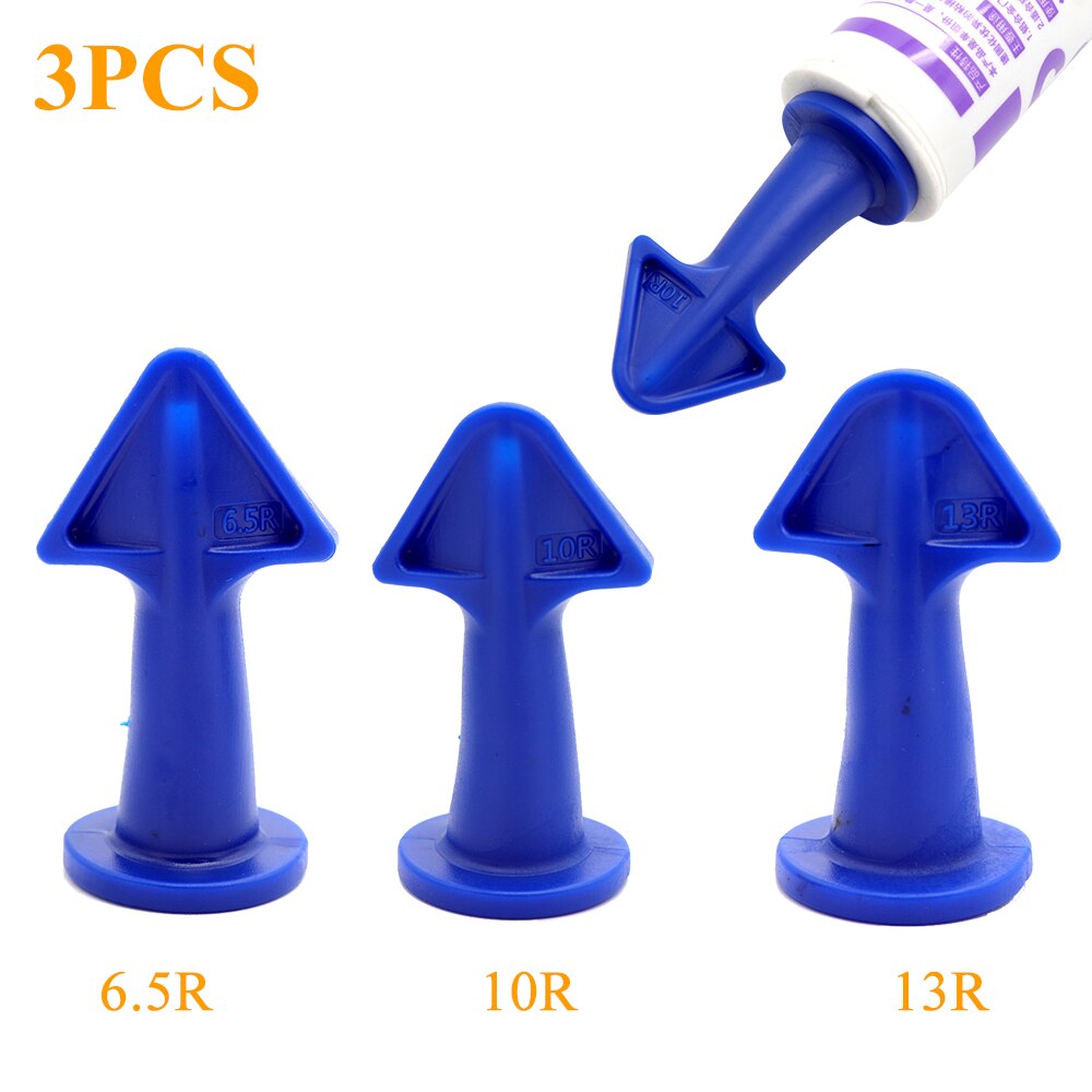 3 Stks/set Siliconen Breeuwen Nozzle Tool Pijlpunt Kalefateren Nozzle Schraper Set Herbruikbare Kit Hoek Schraper Grout Kalefateren Gereedschap Blauw