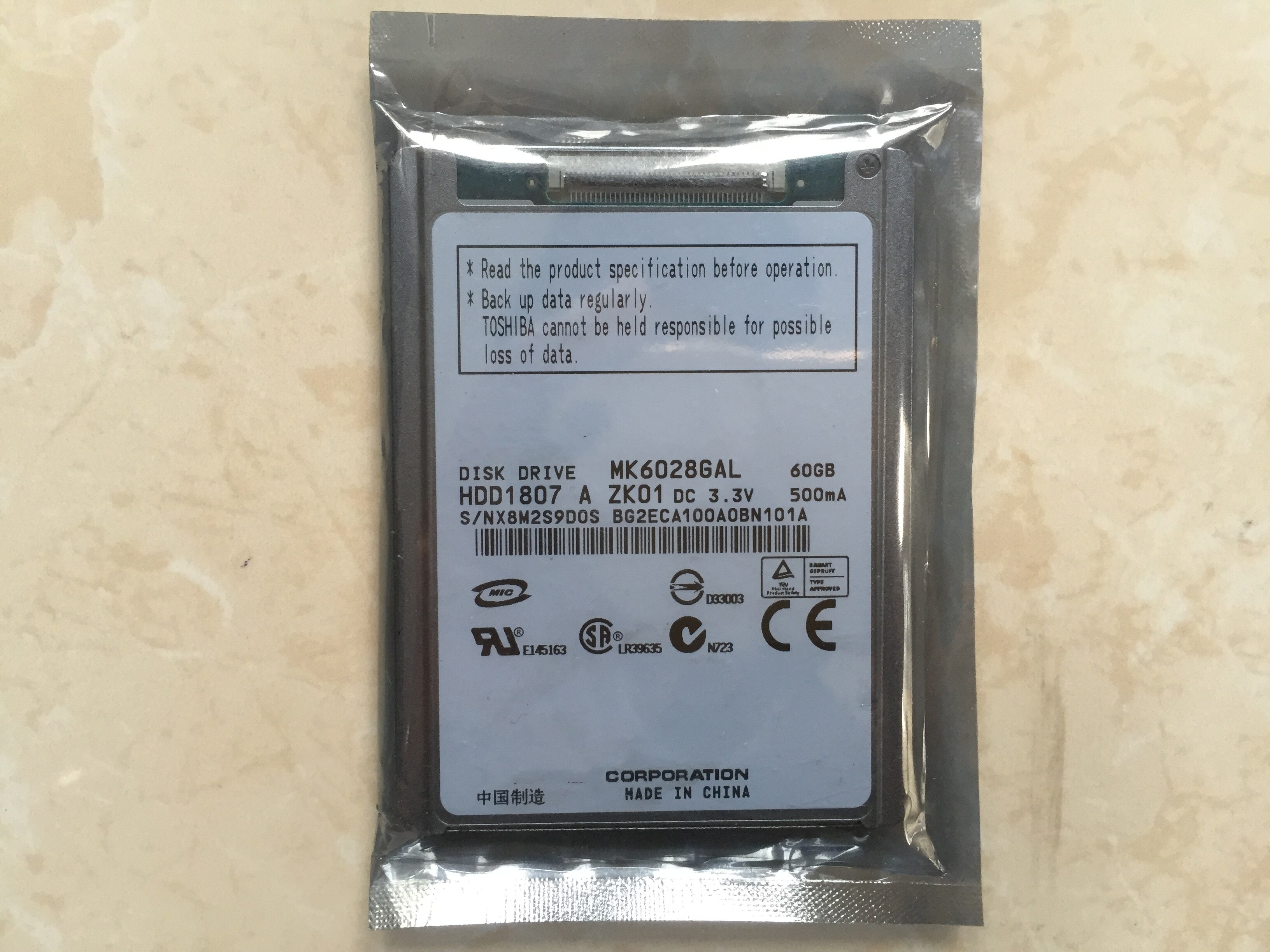 1.8" HDD CE/ZIF 60GB MK6028GAL HARD DISK FOR LAPTOP MINI 2510P 2710P D430 D420 REPLACE MK4009GAL hs082hb mk8025 HS06THB