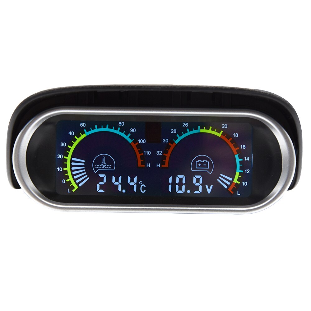 9-36V Car Truck Horizontal Gauge Water Temperature Voltmeter Voltage Gauge 2 In 1 LCD Digital Gauge with Temperature Sensor 10mm