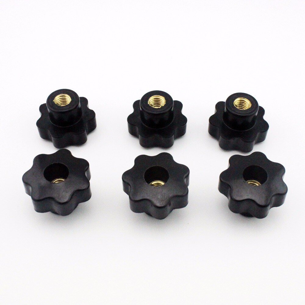 6pcs M10 Female Thread 40mm OD Star Shaped Head handle Nuts Knob Clamping Nuts Knob with through-hole