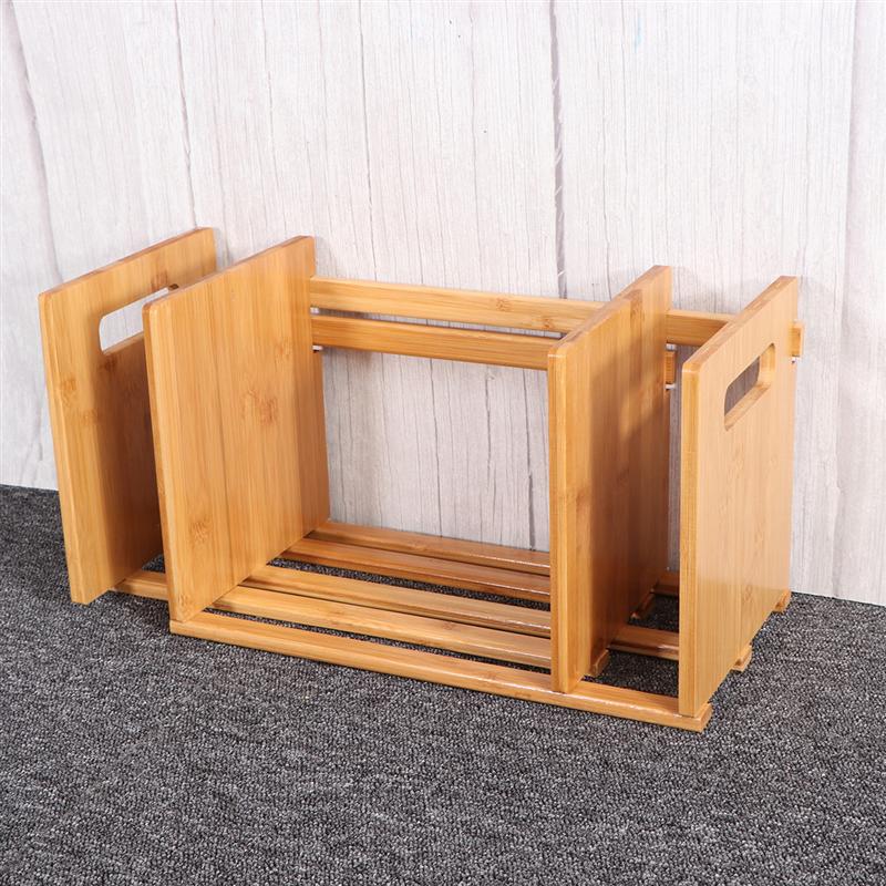 1 ud. Estante de almacenamiento para escritorio de bambú Moso estante de libros de escritorio Mini estante extensible sujetalibros (Color madera)