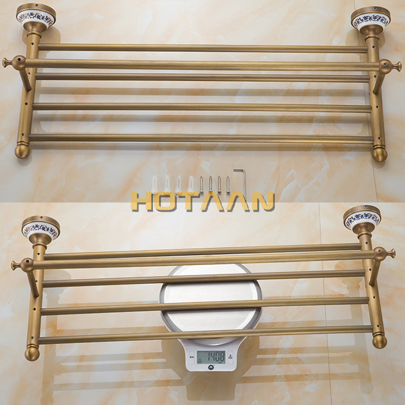 ., Solid Brass Bathroom Towel Rack, Antique Brass Towel Holder,60cm Corner Bath Towel Shelf Accessories,YT-11501