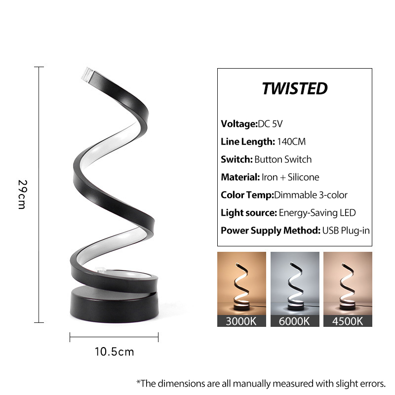 Led Bureaulamp Moderne Spiraal Lijn Syle Dimbare Bedlamp Creatieve Led Tafel Nachtlampje Voor Slaapkamer Woonkamer Huis Versieren: Default Title