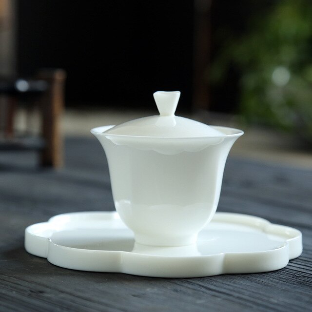 Hvid porcelæn stor skål te terrin vintage keramik gaiwan fedt jadejapansk håndlavet sancai kunst tilbehør boligindretning