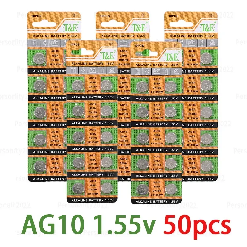 10-100 pces ag10 lr1130 baterias alcalinas sr54 389 189 sr1130 389a lr54 1.5v célula de botão para relógio de controle remoto bateria: green