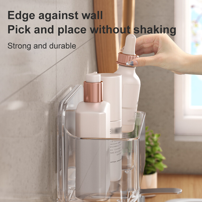 Estante organizador para el baño, soporte transparente para botellas de Gel de ducha montado en la pared, soporte de plástico sin perforación para el hogar, estante para mascotas