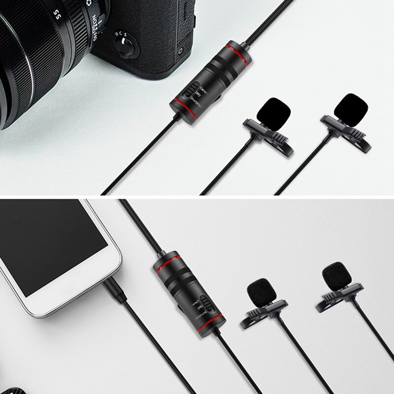 Lavalier Microphone Camera Microphone Dual Mic Head Lapel Mic for Phone Computer DV DSLR Recording Pen