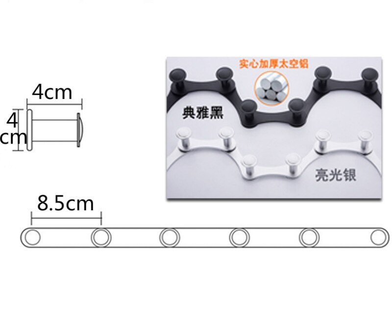 Badkameraccessoires zilver zwart wandhaken sticker lijm kleding kleding kapstok aluminium gemonteerde wandhaak viscose