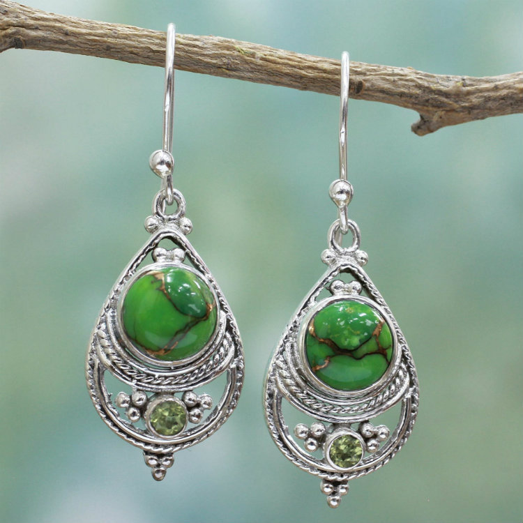 Big Vintage Eye Shape Synthetic Turquoises Earrings for Women Antique Silver Plated Jewelry Earring To Girlfriend: 2