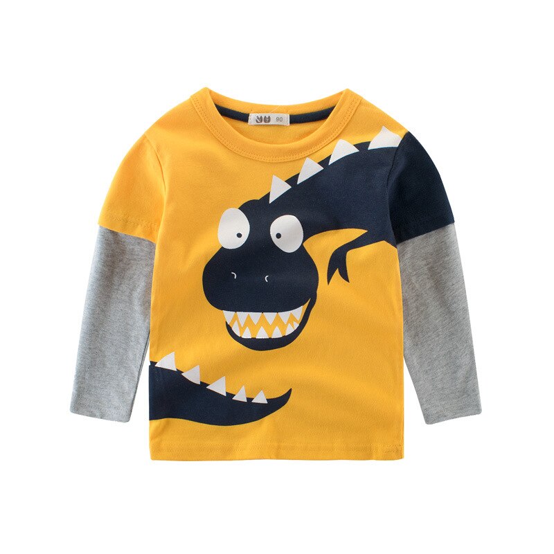 Bebis vår pojke t-shirt långa ärmar barn barn bebis pojkar bomullstoppar kläder tecknade kläder med o-halstryck 2-7 år: Gul / 2t